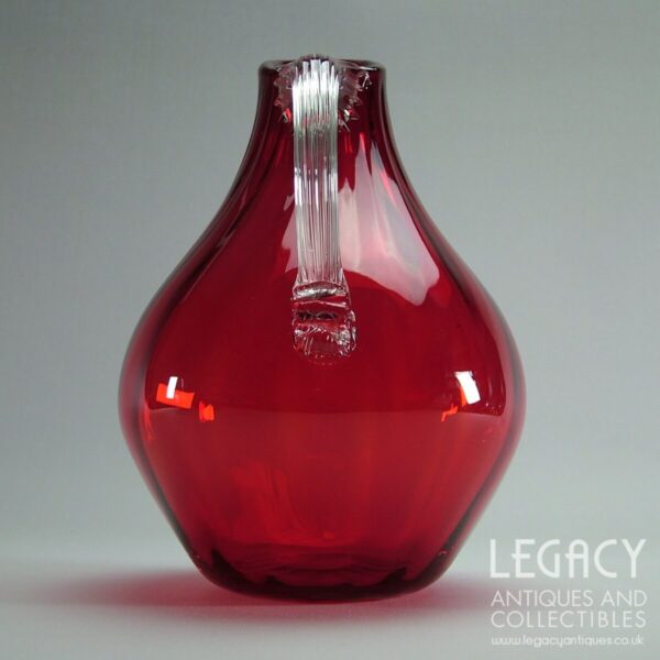 Whitefriars Glass Large Ruby Glass Jug with Clear Handle No. 9422 c.1950s