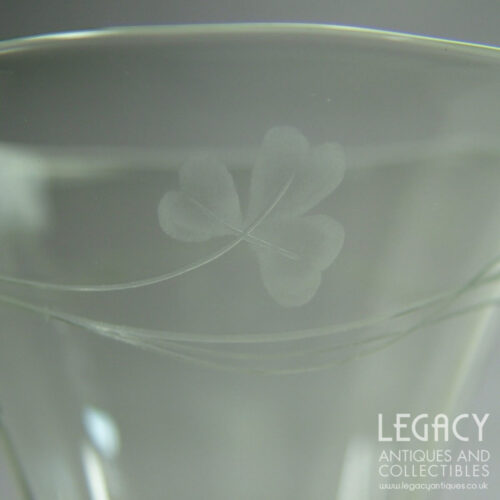 Set of Six James Powell & Sons Ribbed Champagne Flutes with Shamrock Motif c.1903