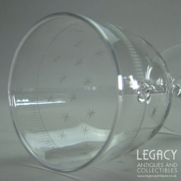 Set of Three Late Victorian Star and Needle Cut Lead Crystal Large Wine Glasses c.1890