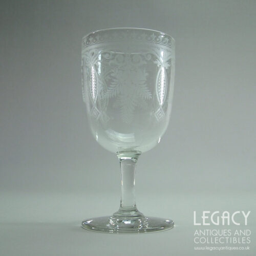 Late Victorian Large 'Pub' Wine Glass with Acid Etched Design c.1880