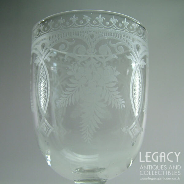 Late Victorian Large 'Pub' Wine Glass with Acid Etched Design c.1880