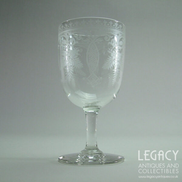 Late Victorian Large 'Pub' Wine Glass with Acid Etched Design c.1880