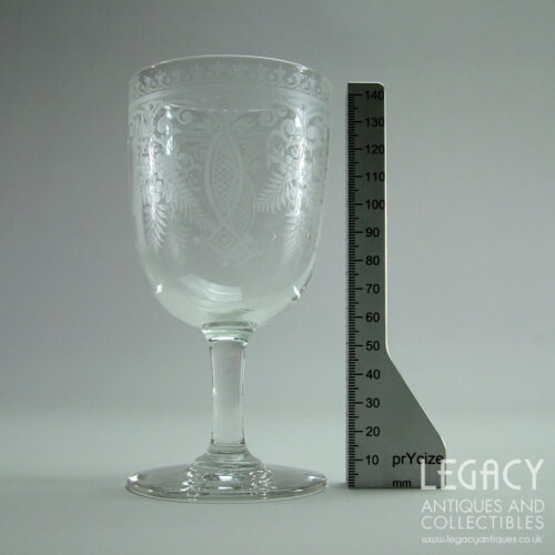 Late Victorian Large 'Pub' Wine Glass with Acid Etched Design c.1880