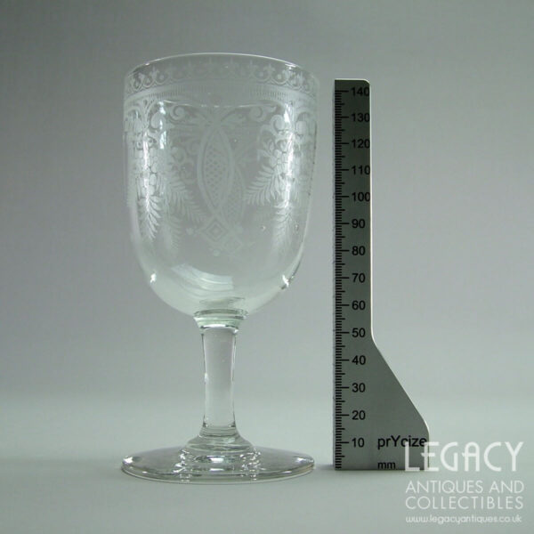 Late Victorian Large 'Pub' Wine Glass with Acid Etched Design c.1880