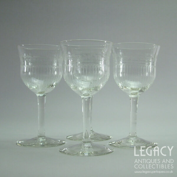 Set of Four Early 20th Century Port or Sherry Glasses with Geometric Motif c.1910