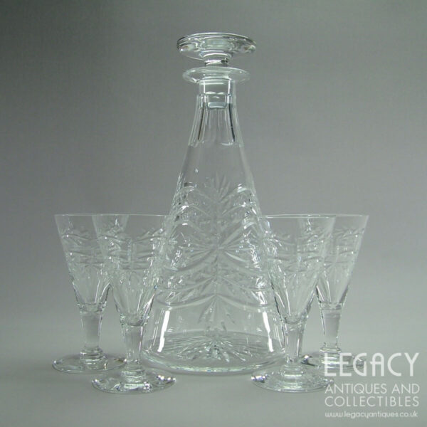 Webb Corbett Art Deco Decanter and Four Matching Glasses c.1930s-40s