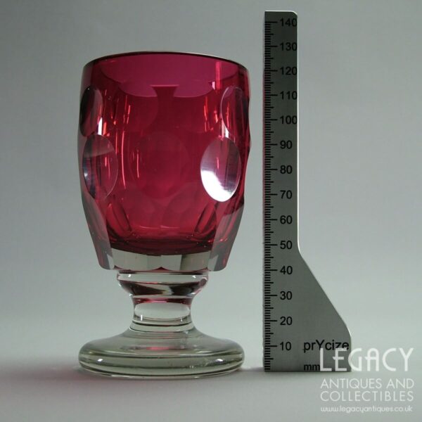 Mid-Victorian Cranberry Glass Rummer with Lens or 'Printie' Cutting c.1860