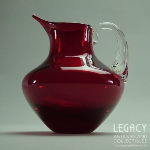 Whitefriars Glass Small Ruby Glass Jug with Clear Handle No. 9649 c.1960s