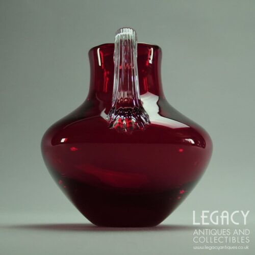 Whitefriars Glass Small Ruby Glass Jug with Clear Handle No. 9649 c.1960s