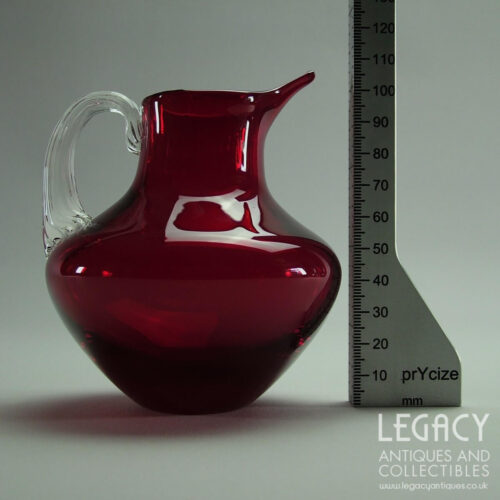 Whitefriars Glass Small Ruby Glass Jug with Clear Handle No. 9649 c.1960s