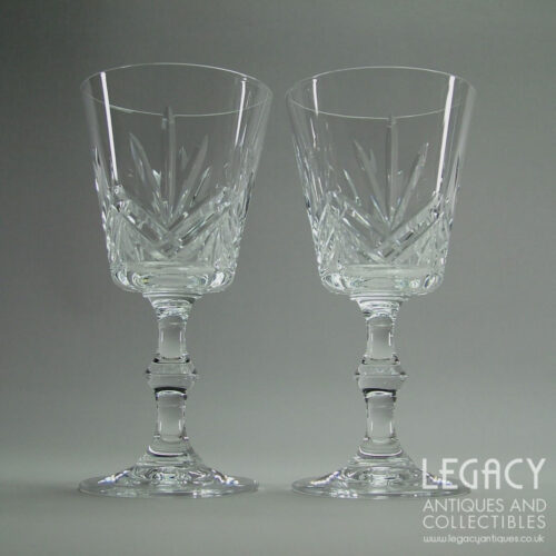 Pair of Edinburgh Crystal Large Fan Cut Lead Crystal Wine Glasses