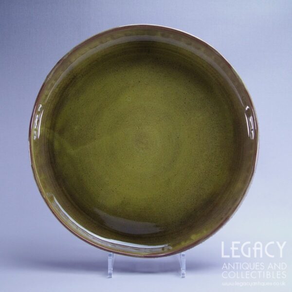 Retro Danish BR Keramik Large Hand Thrown Bowl or Platter in Green No. 573