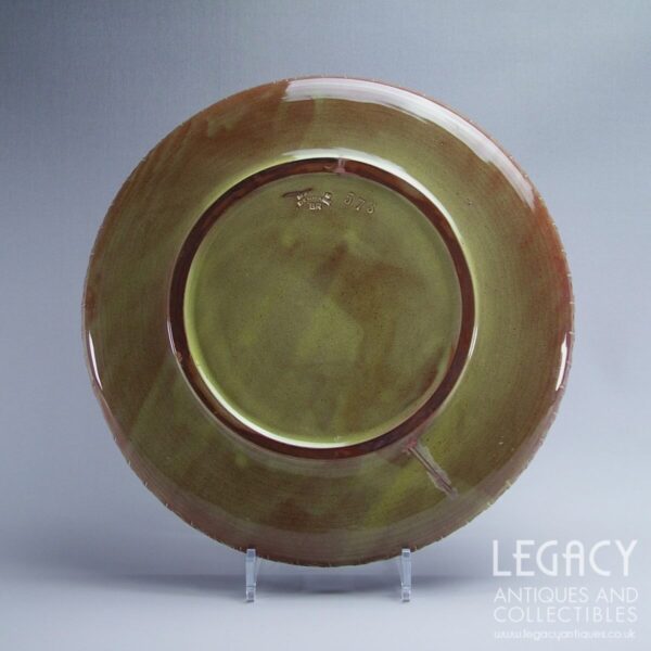 Retro Danish BR Keramik Large Hand Thrown Bowl or Platter in Green No. 573