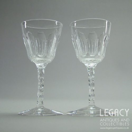 Pair of Victorian Lead Crystal Liqueur Glasses with Honeycomb Stems c.1860