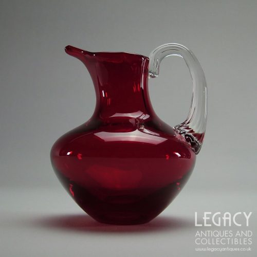 Whitefriars Glass Small Ruby Glass Jug with Clear Handle No. 9649 c.1960s