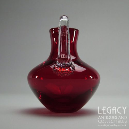 Whitefriars Glass Small Ruby Glass Jug with Clear Handle No. 9649 c.1960s