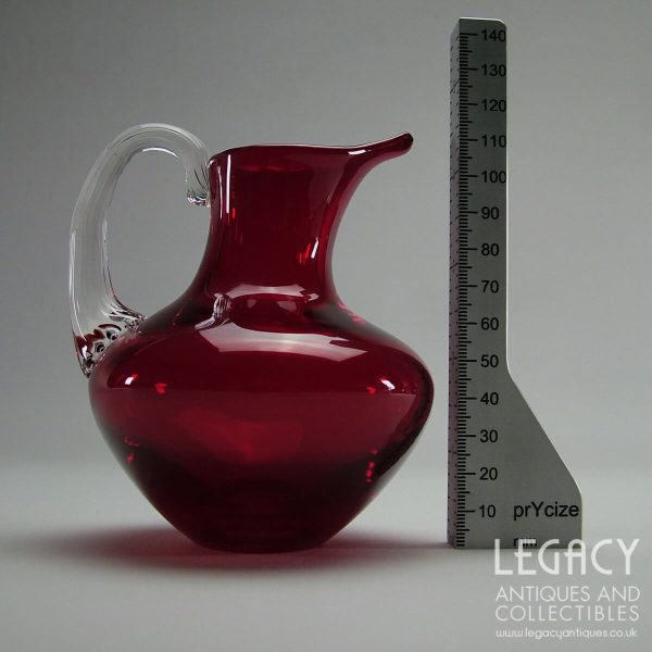 Whitefriars Glass Small Ruby Glass Jug with Clear Handle No. 9649 c.1960s