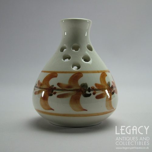 Jersey Pottery Small Bottle-Shaped Posy Holder with Orange Foliate Design