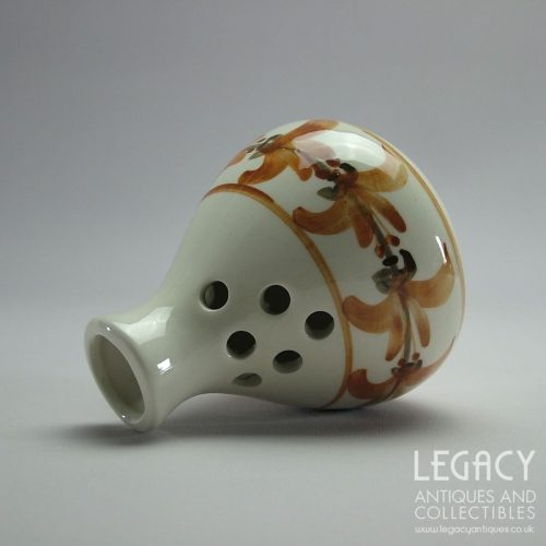 Jersey Pottery Small Bottle-Shaped Posy Holder with Orange Foliate Design