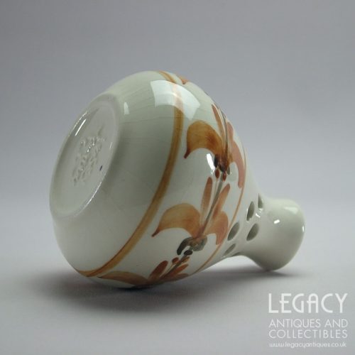 Jersey Pottery Small Bottle-Shaped Posy Holder with Orange Foliate Design