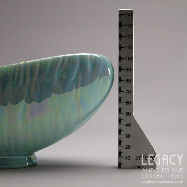 Large Vintage Ceramic Posy Bowl with Iridescent Blue Glaze and Flower Support