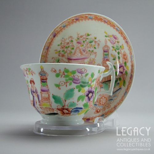 Thomas Drewery & Son 'London' Shape Cup and Saucer Set with Chinoiserie Design c.1820-30