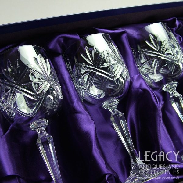 Set of Four Edinburgh Crystal 'Ness' Design Wine Glasses in Original Box