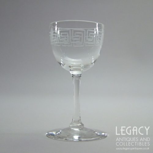 Set of Five Late Victorian ‘Greek Key’ Cut Lead Crystal Liqueur or Cordial Glasses c.1890