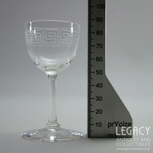 Set of Five Late Victorian ‘Greek Key’ Cut Lead Crystal Liqueur or Cordial Glasses c.1890