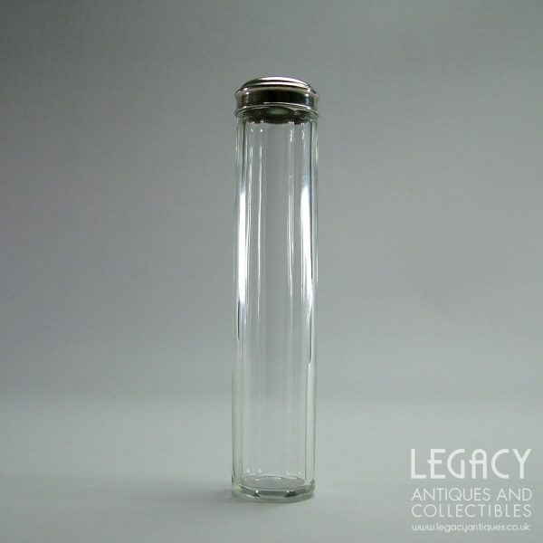 Late 19th Century Cut Glass Vanity Bottle with Silver Coloured Metal Lid