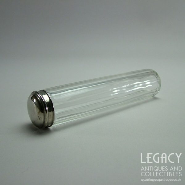 Late 19th Century Cut Glass Vanity Bottle with Silver Coloured Metal Lid