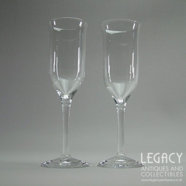 Pair of Wedgwood Crystal 'Portia' Design Flute Champagne Glasses FJT27