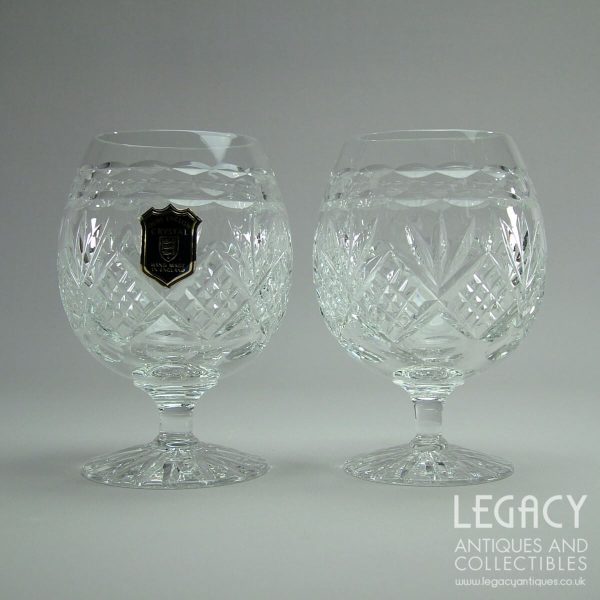 Pair of Olde English Crystal Small Cut Lead Crystal Brandy Glasses with Original Sticker