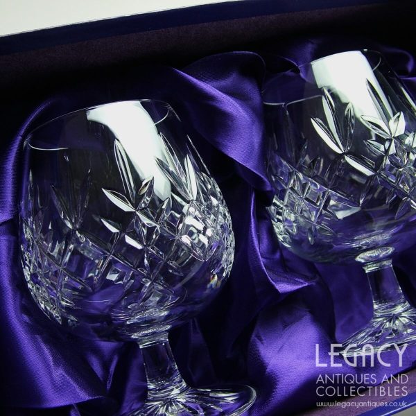 Pair of Edinburgh Crystal 'Lomond' Design Brandy Glasses in Original Box