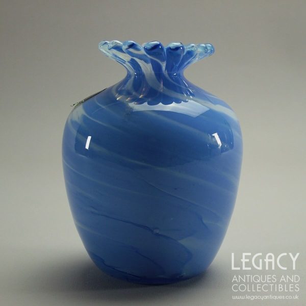Island Studio Glass (Guernsey) Small Blue Posy Vase with Original Sticker