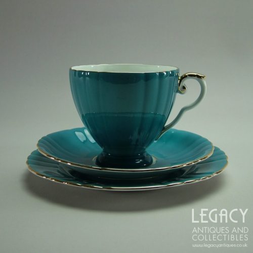 1950s Royal Grafton Bone China Cup and Saucer Trio in Teal Blue