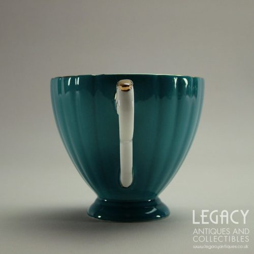 1950s Royal Grafton Bone China Cup and Saucer Trio in Teal Blue