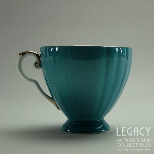 1950s Royal Grafton Bone China Cup and Saucer Trio in Teal Blue
