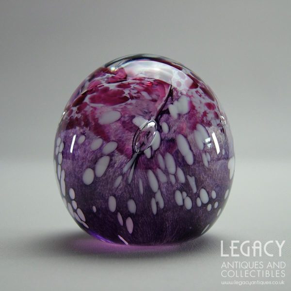 Sanders & Wallace Glass Small Pink and Purple Paperweight with Enclosed Bubbles