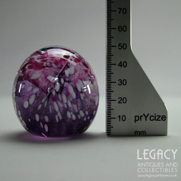 Sanders & Wallace Glass Small Pink and Purple Paperweight with Enclosed Bubbles
