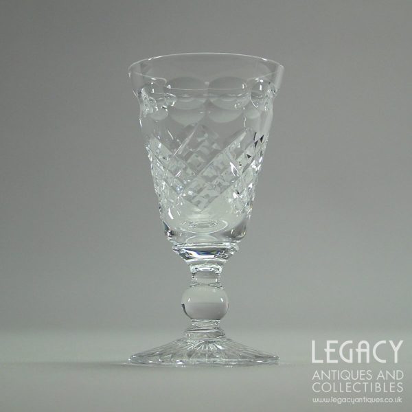 Pair of Stuart Crystal Olive and Lattice Cut Liqueur or Cordial Glasses