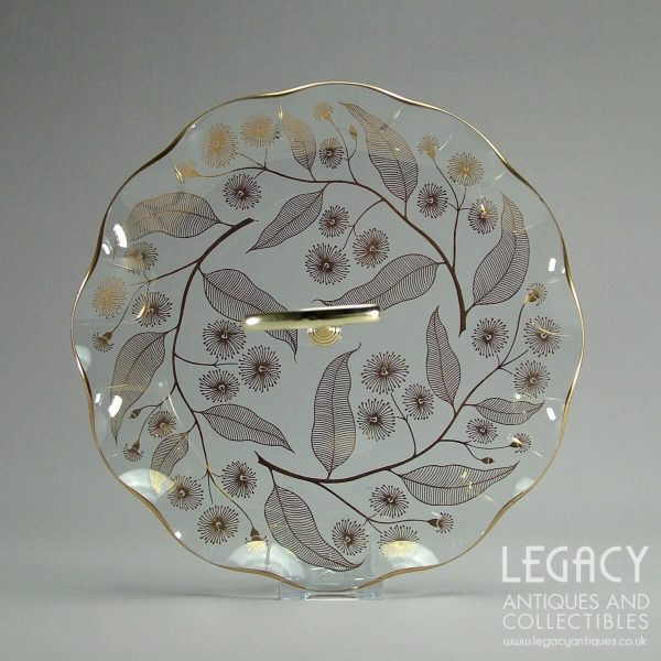 Chance Glass ‘Gold Calypto’ Design Fluted Handled Cake Plate (8 ¼")