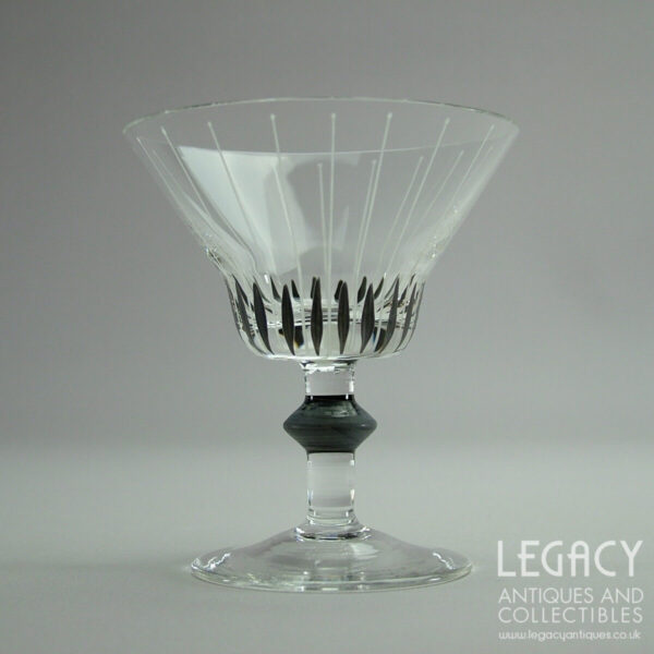 Set of Six 1950s Cocktail Glasses with Black and White Stripe Enamel Design