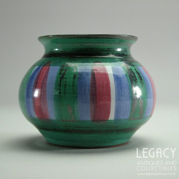 Tintagel Pottery Short Posy Vase with Hand-painted Striped Motif