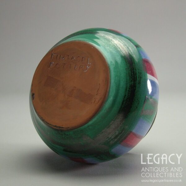 Tintagel Pottery Short Posy Vase with Hand-painted Striped Motif