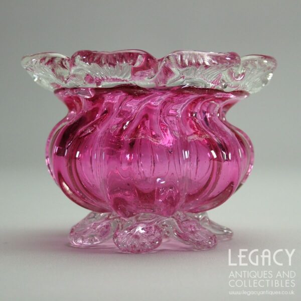 Late 19th Century Cranberry Glass Posy Vase with Crimped Rim and Feet c.1880