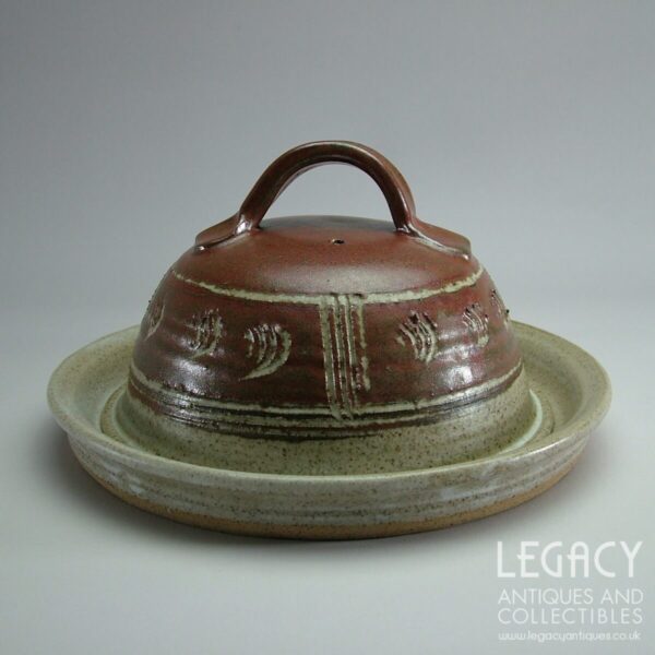 David Carew Studio Pottery Stoneware Cheese Cloche with Sgraffito Design