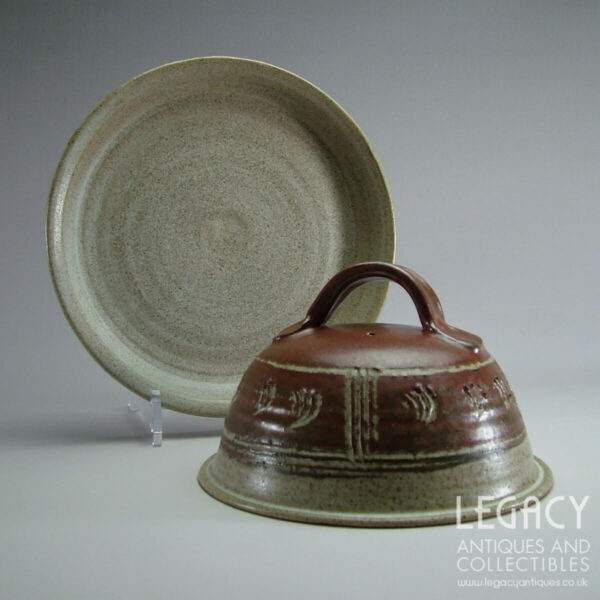 David Carew Studio Pottery Stoneware Cheese Cloche with Sgraffito Design