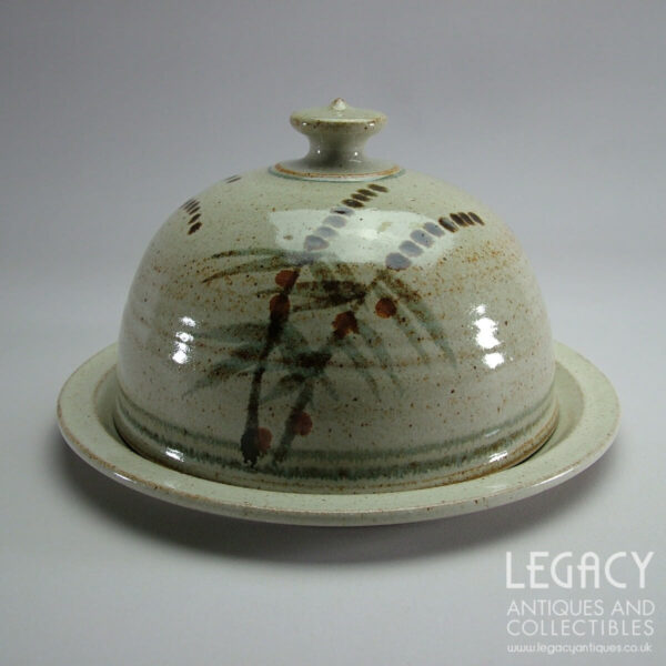 John Harlow Pottery Stoneware Cheese Cloche with Foliage Motif