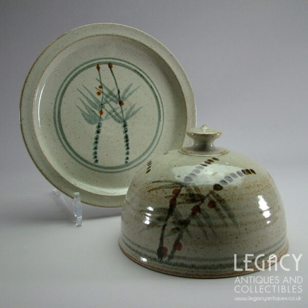 John Harlow Pottery Stoneware Cheese Cloche with Foliage Motif
